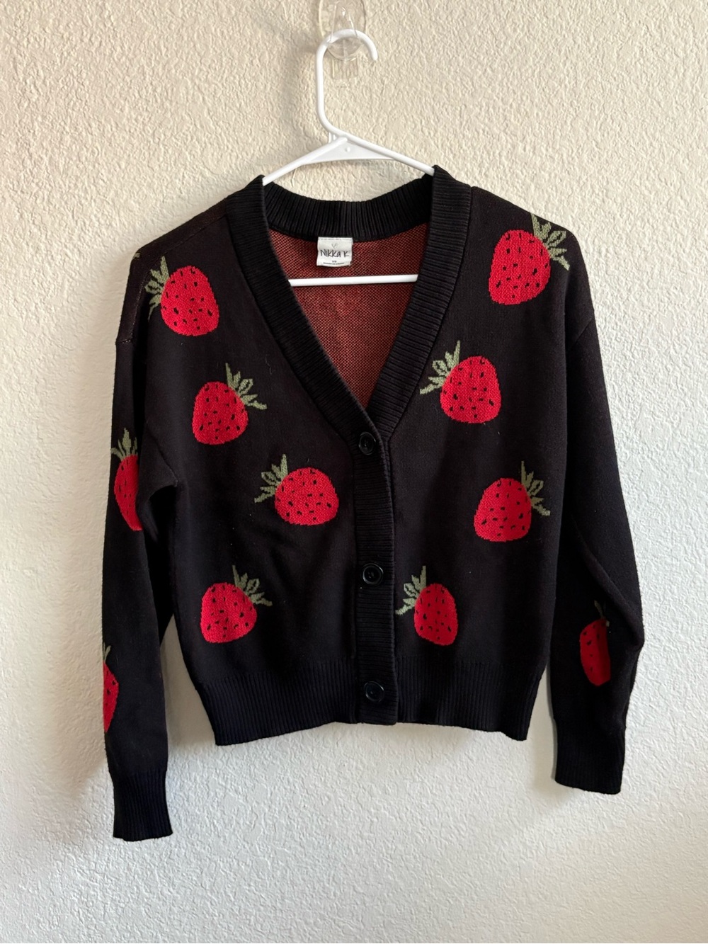 Black Strawberry Knit Button-Front Cardigan